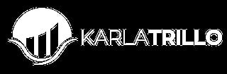 Karla Trillo logo featuring white text and geometric circular design on black background